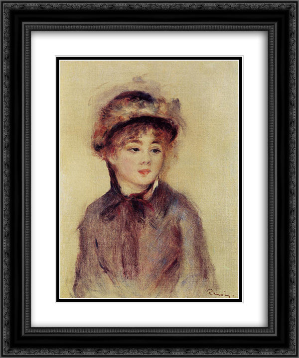 Bust of a Woman Wearing a Hat 20x24 Black Ornate Wood Framed Art Print Poster with Double Matting by Renoir, Pierre Auguste