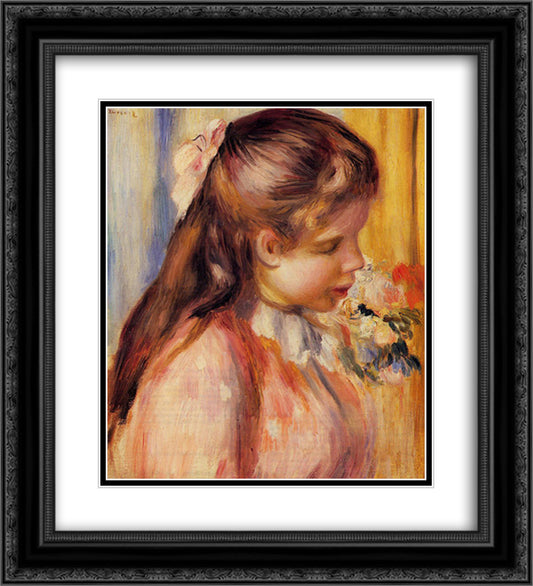 Bust of a Young Girl 20x22 Black Ornate Wood Framed Art Print Poster with Double Matting by Renoir, Pierre Auguste