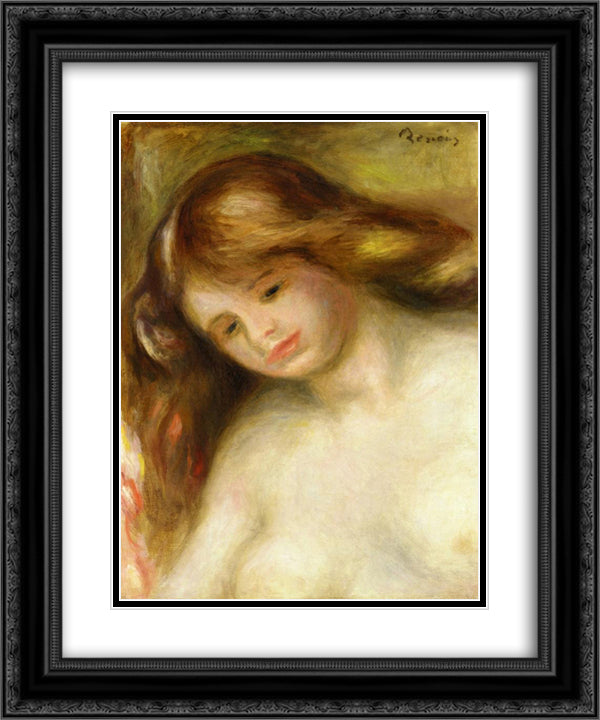 Bust of a Young Nude 20x24 Black Ornate Wood Framed Art Print Poster with Double Matting by Renoir, Pierre Auguste