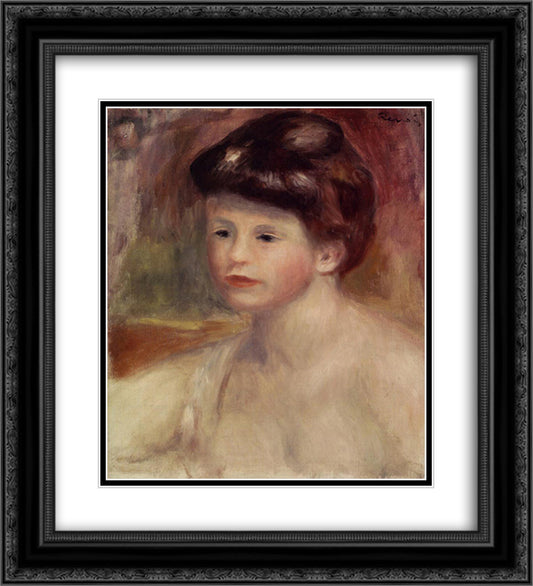 Bust of a Young Woman 20x22 Black Ornate Wood Framed Art Print Poster with Double Matting by Renoir, Pierre Auguste