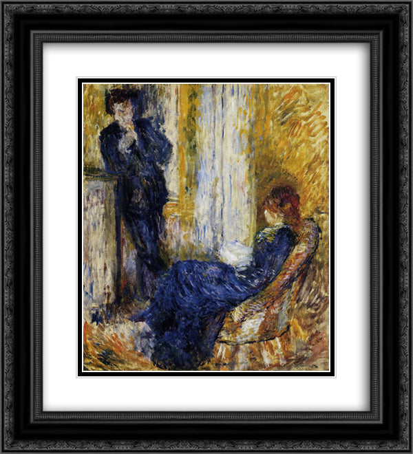 By the Fireside 20x22 Black Ornate Wood Framed Art Print Poster with Double Matting by Renoir, Pierre Auguste