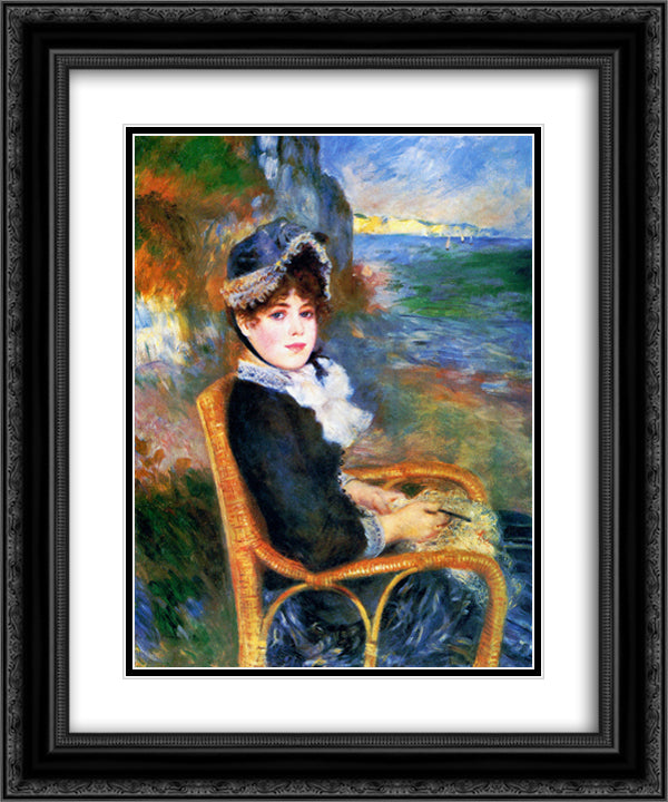 By the Seashore 20x24 Black Ornate Wood Framed Art Print Poster with Double Matting by Renoir, Pierre Auguste