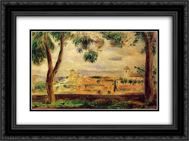 Cagnes 24x18 Black Ornate Wood Framed Art Print Poster with Double Matting by Renoir, Pierre Auguste