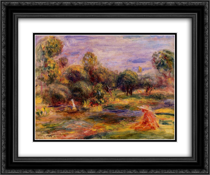 Cagnes Landscape 24x20 Black Ornate Wood Framed Art Print Poster with Double Matting by Renoir, Pierre Auguste