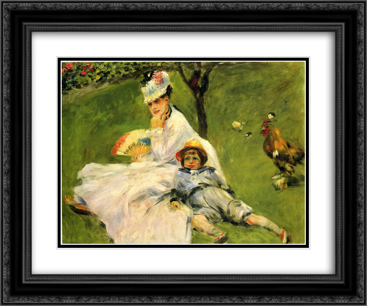 Camille Monet and Her Son Jean in the Garden at Argenteuil 24x20 Black Ornate Wood Framed Art Print Poster with Double Matting by Renoir, Pierre Auguste