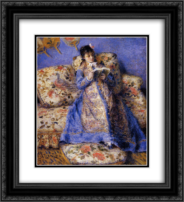 Camille Monet Reading 20x22 Black Ornate Wood Framed Art Print Poster with Double Matting by Renoir, Pierre Auguste