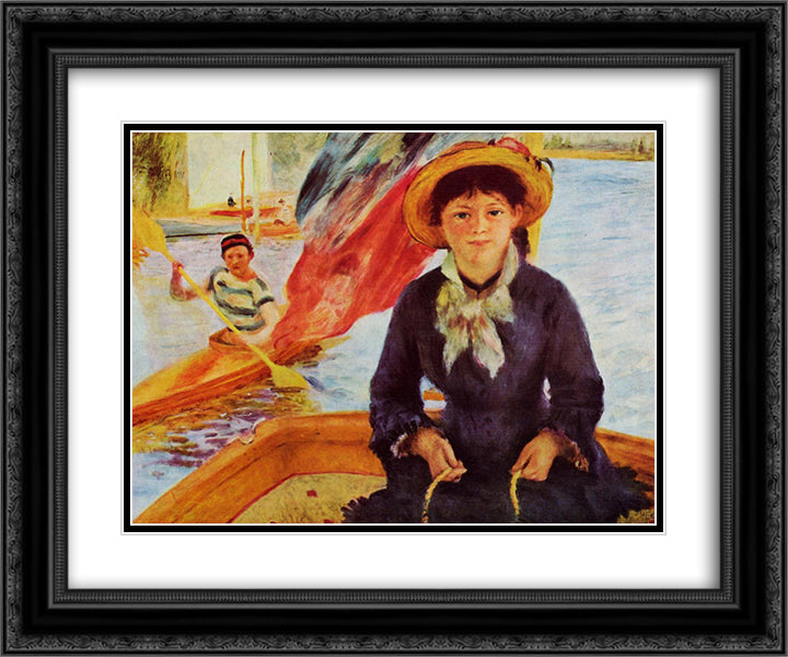 Canoeing (Young Girl in a Boat) 24x20 Black Ornate Wood Framed Art Print Poster with Double Matting by Renoir, Pierre Auguste