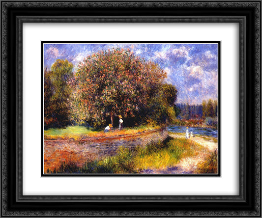 Chestnut Tree Blooming 24x20 Black Ornate Wood Framed Art Print Poster with Double Matting by Renoir, Pierre Auguste