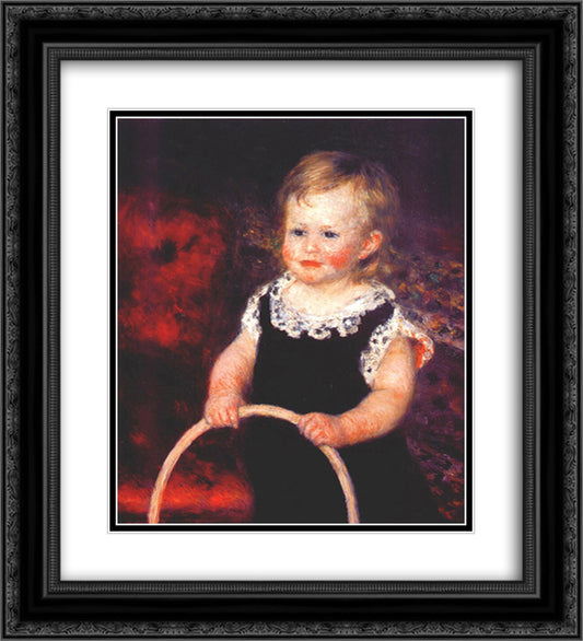 Child with a hoop 20x22 Black Ornate Wood Framed Art Print Poster with Double Matting by Renoir, Pierre Auguste