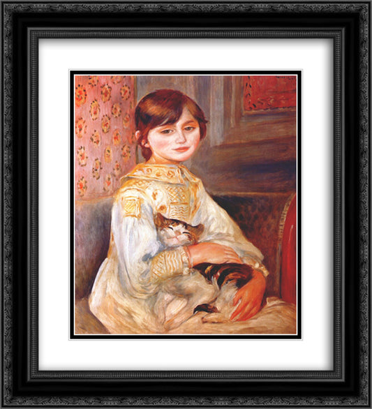 Child with cat (julie manet) 20x22 Black Ornate Wood Framed Art Print Poster with Double Matting by Renoir, Pierre Auguste