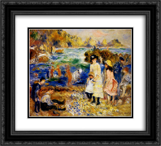 Children by the Sea in Guernsey 22x20 Black Ornate Wood Framed Art Print Poster with Double Matting by Renoir, Pierre Auguste