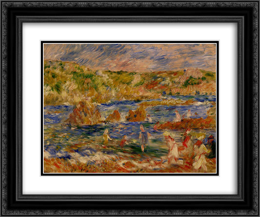 Children on the Beach at Guernsey 24x20 Black Ornate Wood Framed Art Print Poster with Double Matting by Renoir, Pierre Auguste