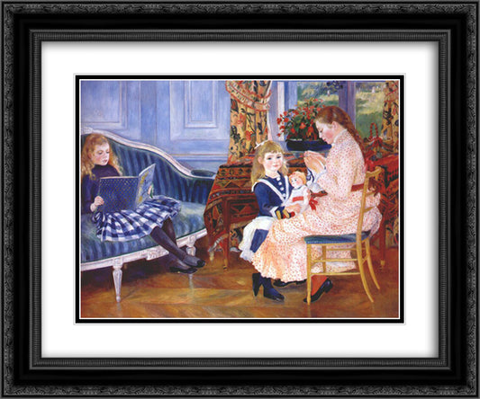 Children`s Afternoon at Wargemont (Marguerite) 24x20 Black Ornate Wood Framed Art Print Poster with Double Matting by Renoir, Pierre Auguste