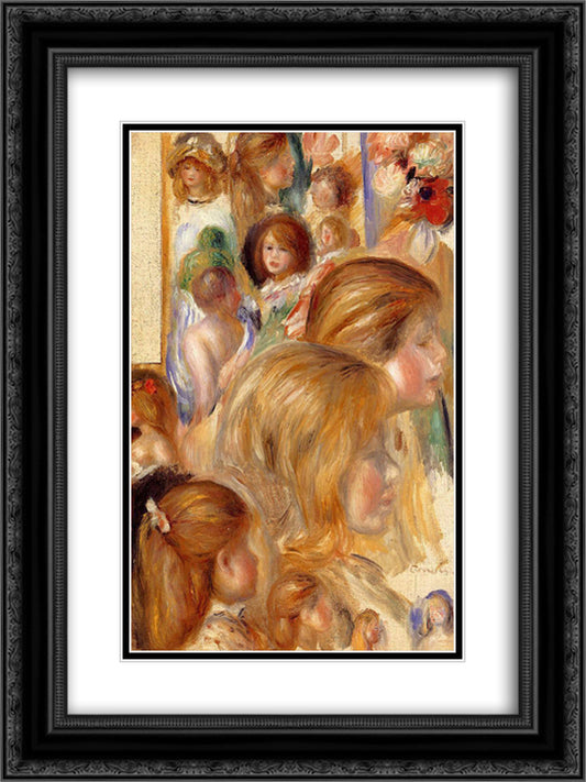 Children`s Heads 18x24 Black Ornate Wood Framed Art Print Poster with Double Matting by Renoir, Pierre Auguste