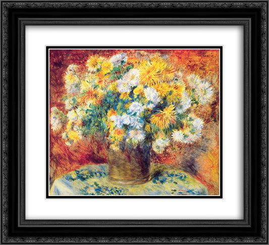 Chrysan the mums 22x20 Black Ornate Wood Framed Art Print Poster with Double Matting by Renoir, Pierre Auguste