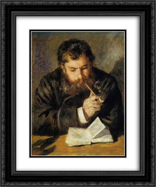 Claude Monet (The Reader) 20x24 Black Ornate Wood Framed Art Print Poster with Double Matting by Renoir, Pierre Auguste