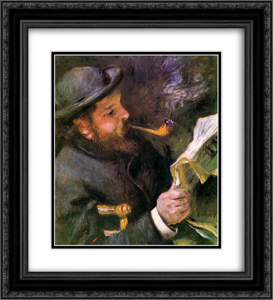 Claude Monet Reading 20x22 Black Ornate Wood Framed Art Print Poster with Double Matting by Renoir, Pierre Auguste