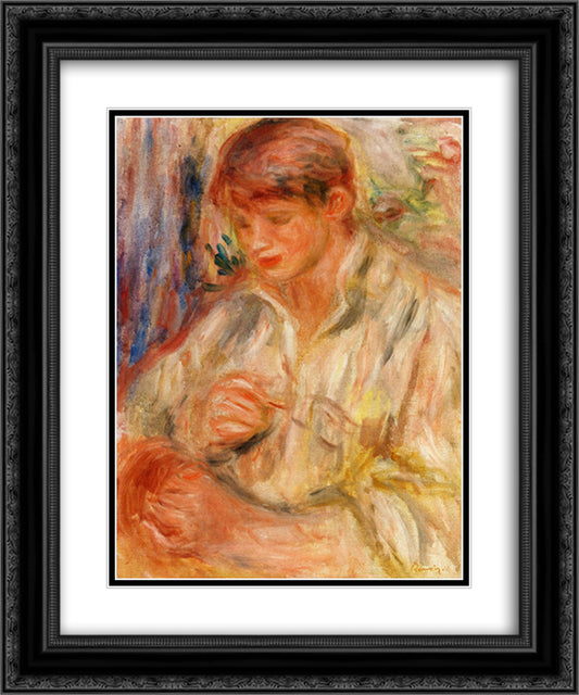 Claude Renoir Potting 20x24 Black Ornate Wood Framed Art Print Poster with Double Matting by Renoir, Pierre Auguste