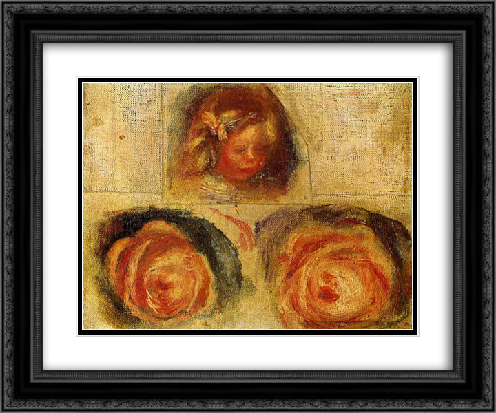 Coco and Roses (study) 24x20 Black Ornate Wood Framed Art Print Poster with Double Matting by Renoir, Pierre Auguste