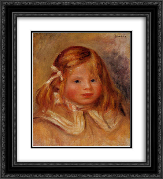 Coco in a Red Ribbon 20x22 Black Ornate Wood Framed Art Print Poster with Double Matting by Renoir, Pierre Auguste