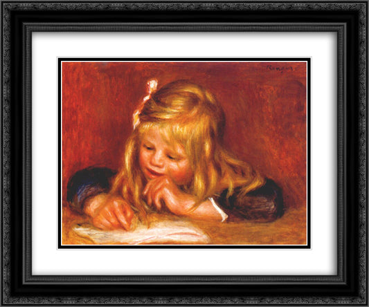 Coco Reading 24x20 Black Ornate Wood Framed Art Print Poster with Double Matting by Renoir, Pierre Auguste