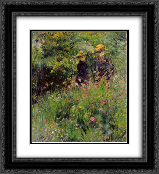 Conversation in a Rose Garden 20x22 Black Ornate Wood Framed Art Print Poster with Double Matting by Renoir, Pierre Auguste