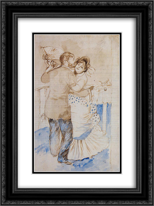 Country Dance (study) 18x24 Black Ornate Wood Framed Art Print Poster with Double Matting by Renoir, Pierre Auguste