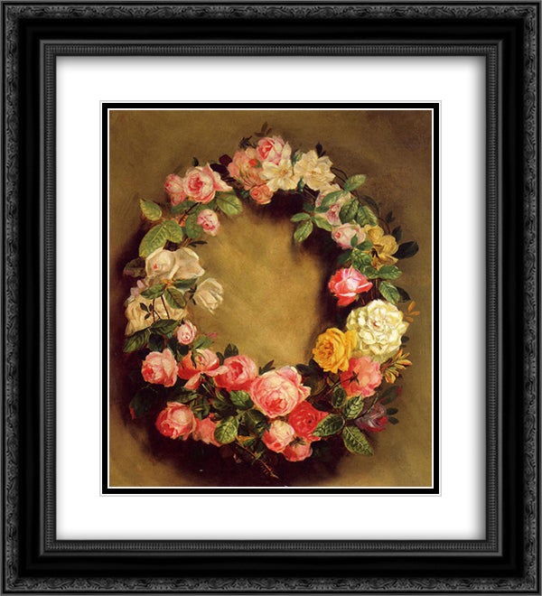 Crown of Roses 20x22 Black Ornate Wood Framed Art Print Poster with Double Matting by Renoir, Pierre Auguste