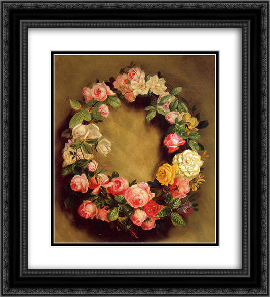 Crown of Roses 20x22 Black Ornate Wood Framed Art Print Poster with Double Matting by Renoir, Pierre Auguste