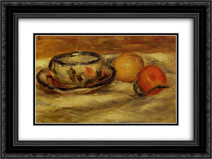 Cup, Lemon and Tomato 24x18 Black Ornate Wood Framed Art Print Poster with Double Matting by Renoir, Pierre Auguste