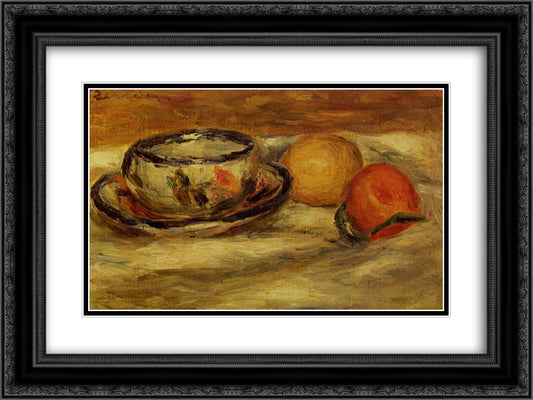 Cup, Lemon and Tomato 24x18 Black Ornate Wood Framed Art Print Poster with Double Matting by Renoir, Pierre Auguste