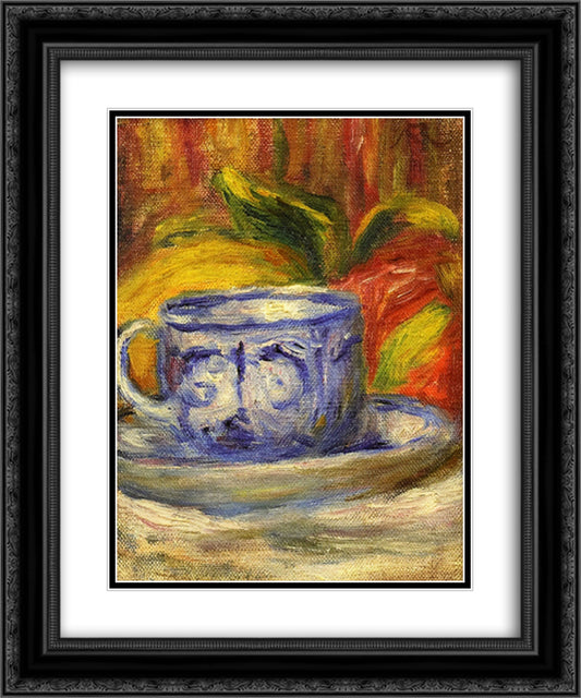Cup and Fruit 20x24 Black Ornate Wood Framed Art Print Poster with Double Matting by Renoir, Pierre Auguste