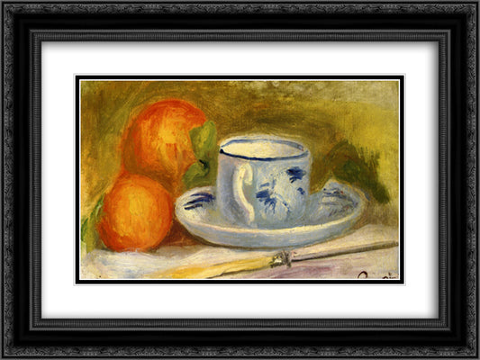 Cup and Oranges 24x18 Black Ornate Wood Framed Art Print Poster with Double Matting by Renoir, Pierre Auguste