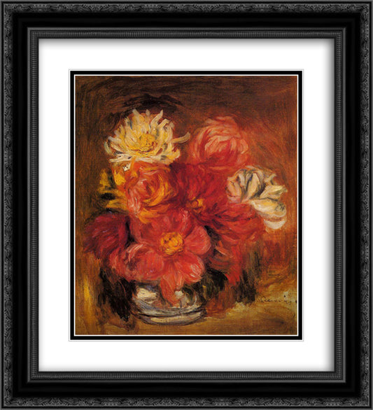 Dahlias 20x22 Black Ornate Wood Framed Art Print Poster with Double Matting by Renoir, Pierre Auguste