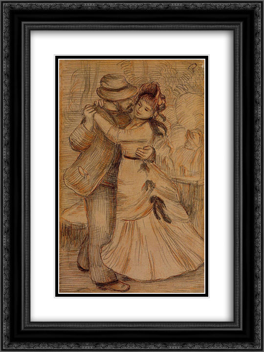 Dance in the Country 18x24 Black Ornate Wood Framed Art Print Poster with Double Matting by Renoir, Pierre Auguste