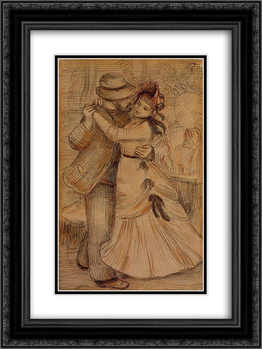 Dance in the Country 18x24 Black Ornate Wood Framed Art Print Poster with Double Matting by Renoir, Pierre Auguste