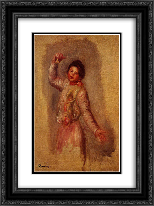 Dancer with Castenets 18x24 Black Ornate Wood Framed Art Print Poster with Double Matting by Renoir, Pierre Auguste