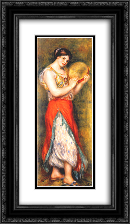 Dancer with Tambourne (Gabrielle Renard) 14x24 Black Ornate Wood Framed Art Print Poster with Double Matting by Renoir, Pierre Auguste