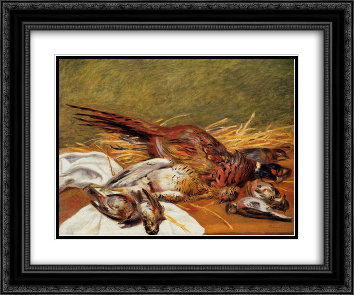 Faisans, Canapetiere et grives 24x20 Black Ornate Wood Framed Art Print Poster with Double Matting by Renoir, Pierre Auguste