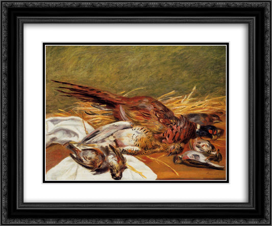 Faisans, Canapetiere et grives 24x20 Black Ornate Wood Framed Art Print Poster with Double Matting by Renoir, Pierre Auguste