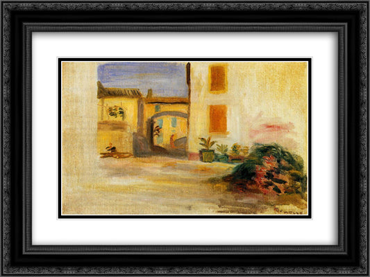 Farm Courtyard 24x18 Black Ornate Wood Framed Art Print Poster with Double Matting by Renoir, Pierre Auguste