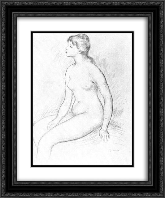 Female Nude Seated 20x24 Black Ornate Wood Framed Art Print Poster with Double Matting by Renoir, Pierre Auguste