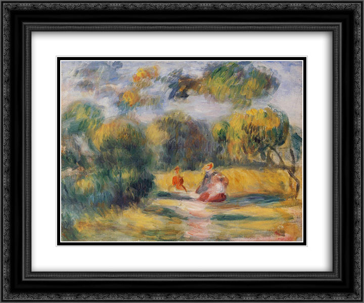 Figures in a Landscape 24x20 Black Ornate Wood Framed Art Print Poster with Double Matting by Renoir, Pierre Auguste