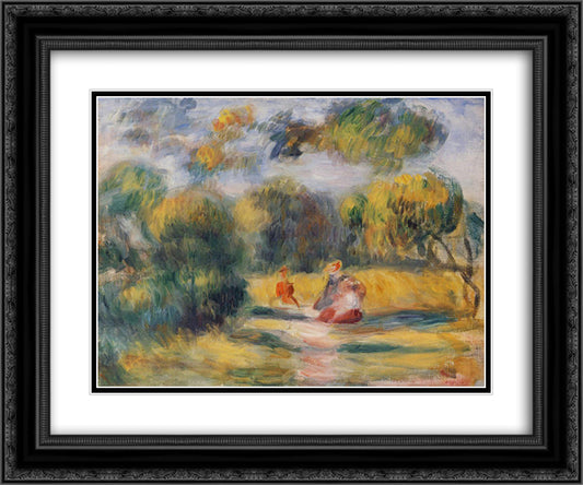 Figures in a Landscape 24x20 Black Ornate Wood Framed Art Print Poster with Double Matting by Renoir, Pierre Auguste