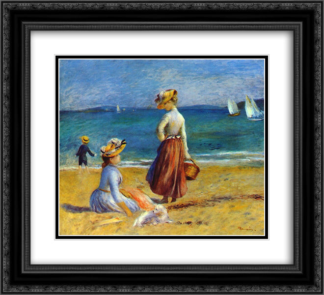 Figures on the Beach 22x20 Black Ornate Wood Framed Art Print Poster with Double Matting by Renoir, Pierre Auguste