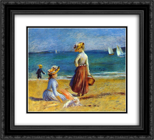 Figures on the Beach 22x20 Black Ornate Wood Framed Art Print Poster with Double Matting by Renoir, Pierre Auguste