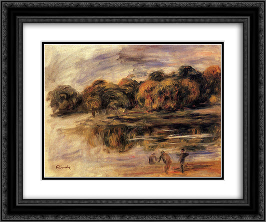 Fishermen by a Lake 24x20 Black Ornate Wood Framed Art Print Poster with Double Matting by Renoir, Pierre Auguste
