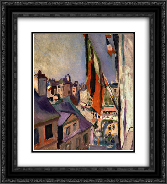 Flag Decorated Street 20x22 Black Ornate Wood Framed Art Print Poster with Double Matting by Renoir, Pierre Auguste