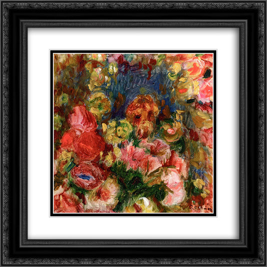 Flowers 20x20 Black Ornate Wood Framed Art Print Poster with Double Matting by Renoir, Pierre Auguste