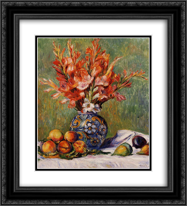 Flowers and Fruit 20x22 Black Ornate Wood Framed Art Print Poster with Double Matting by Renoir, Pierre Auguste